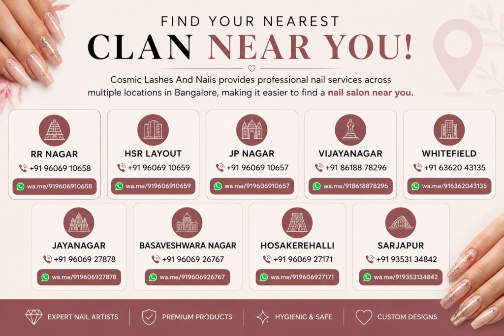 Cosmic Lashes And Nails locations in Bangalore with WhatsApp contact details